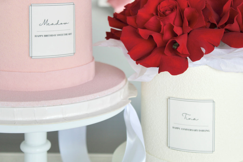 Pink Flower Box Cake with White Roses